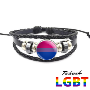 Bracelet - 18 Flags Black Leather Bisexual
