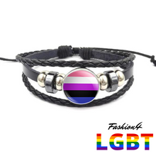 Bracelet - 18 Flags Black Leather Genderfluid