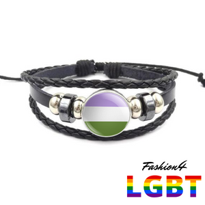 Bracelet - 18 Flags Black Leather Genderqueer