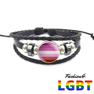 Bracelet - 18 Flags Black Leather Lesbian