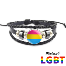 Bracelet - 18 Flags Black Leather Pansexual
