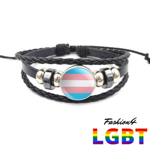 Bracelet - 18 Flags Black Leather Transgender