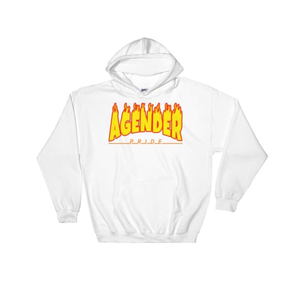 Hooded Sweatshirt - Agender Flames White / S