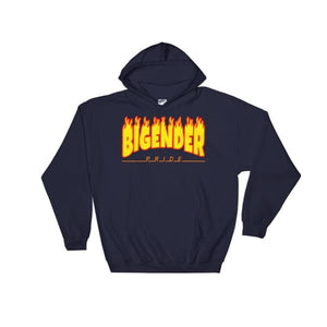 Hooded Sweatshirt - Bigender Flames Navy / S