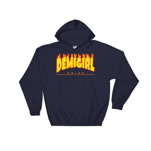 Hooded Sweatshirt - Demigirl Flames Navy / S