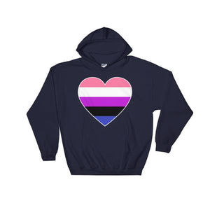 Hooded Sweatshirt - Genderfluid Big Heart Navy / S