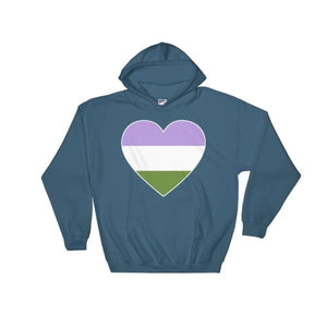 Hooded Sweatshirt - Genderqueer Big Heart Indigo Blue / S