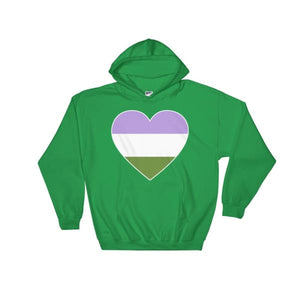 Hooded Sweatshirt - Genderqueer Big Heart Irish Green / S