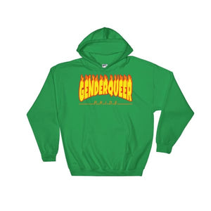 Hooded Sweatshirt - Genderqueer Flames Irish Green / S