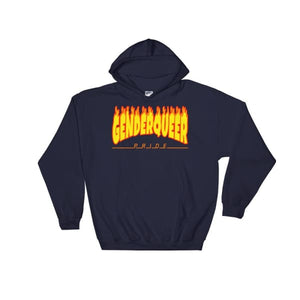 Hooded Sweatshirt - Genderqueer Flames Navy / S