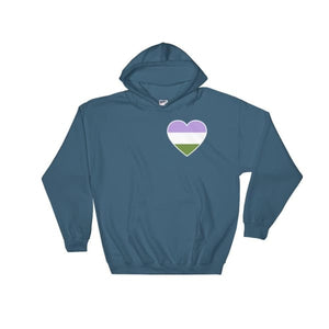 Hooded Sweatshirt - Genderqueer Heart Indigo Blue / S