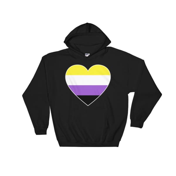 Hooded Sweatshirt - Non Binary Big Heart Black / S