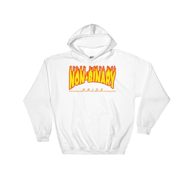 Hooded Sweatshirt - Non-Binary Flames White / S