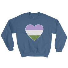 Sweatshirt - Genderqueer Big Heart Indigo Blue / S